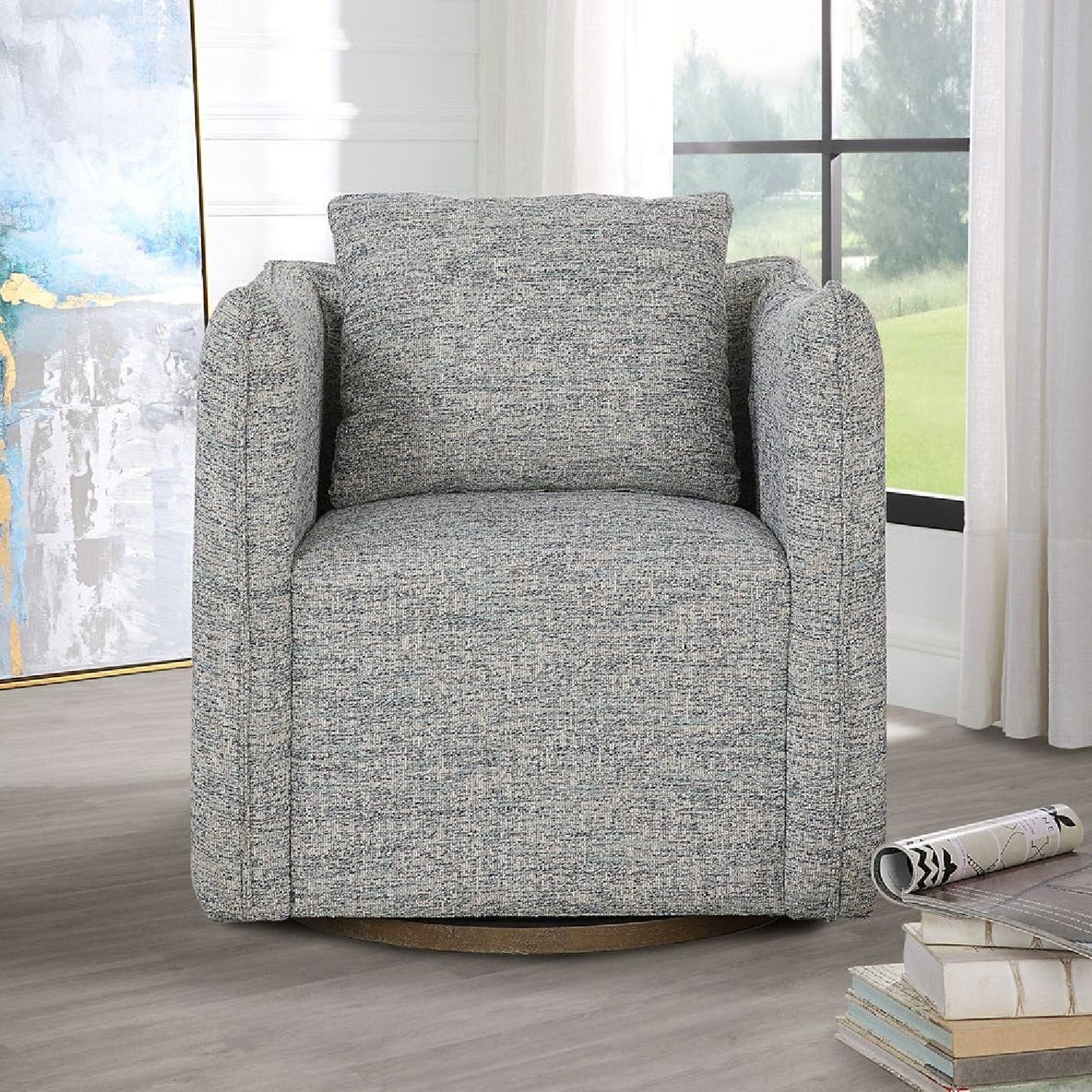 Luxury Flanged Fabric Swivel Accent Chair Modern Italian Style for Villa