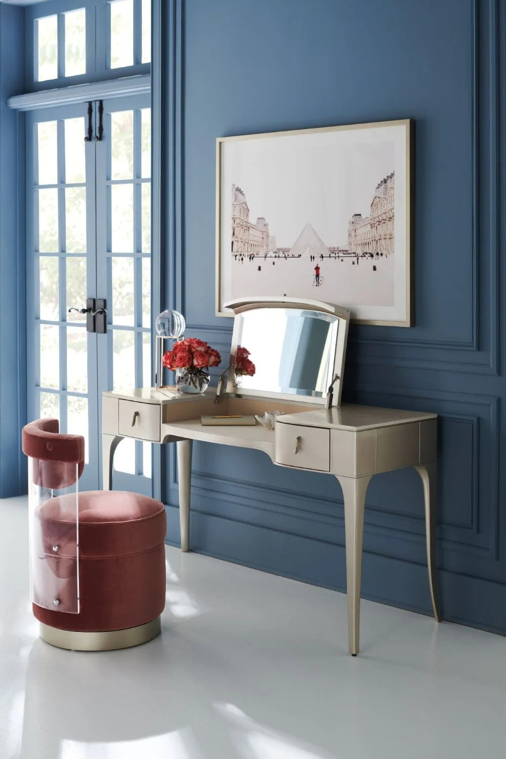 Luxury Flip-Top Mirror Modern Vanity Desk European Style for Villa