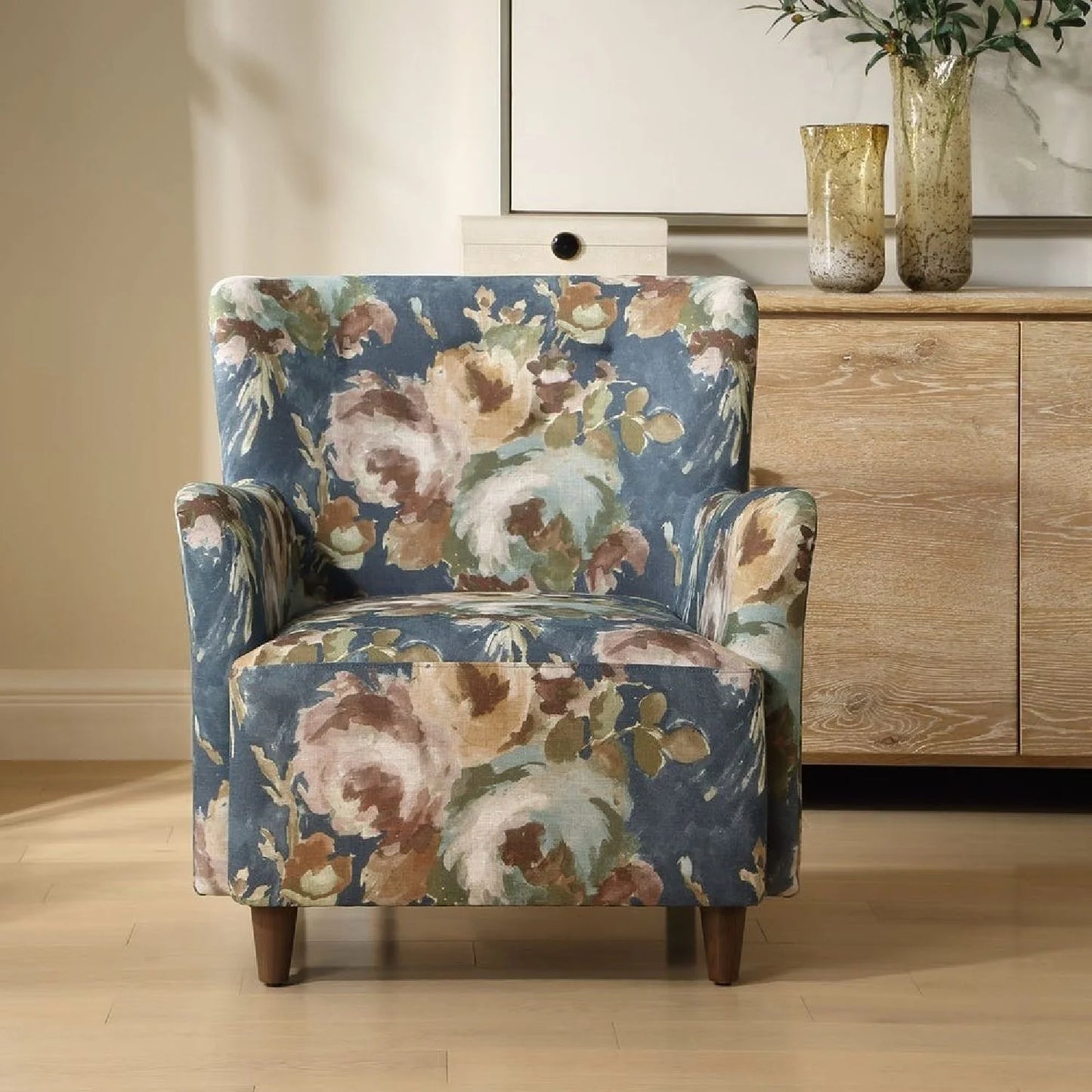 Luxury Floral Fabric Accent Armchair Modern Italian Style for Villa