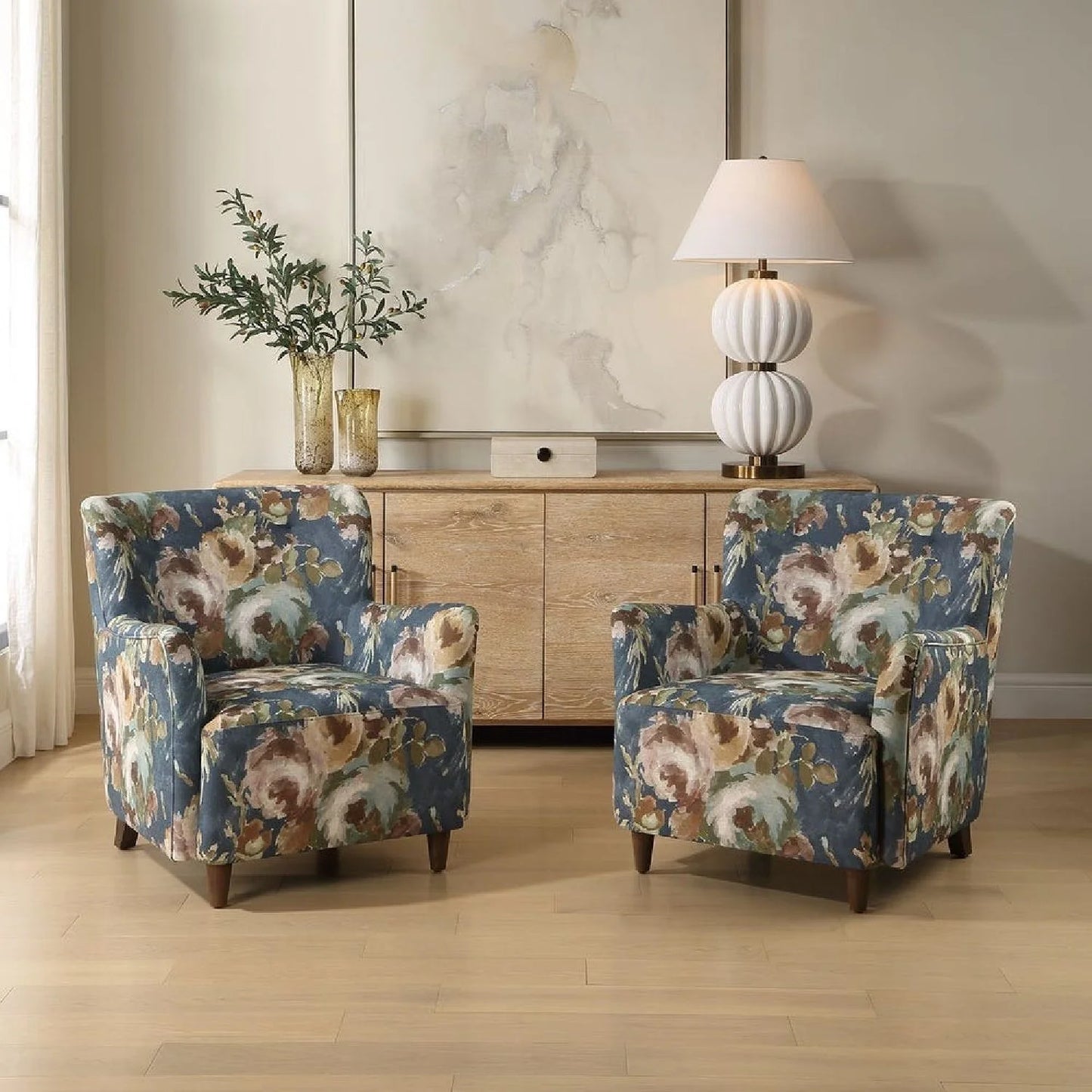 Luxury Floral Fabric Accent Armchair Modern Italian Style for Villa
