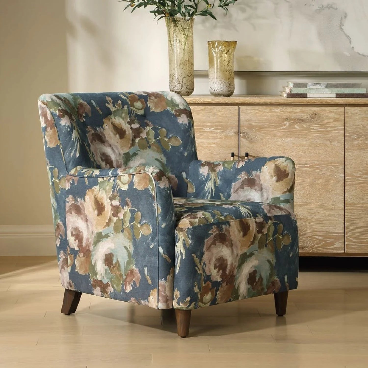 Luxury Floral Fabric Accent Armchair Modern Italian Style for Villa