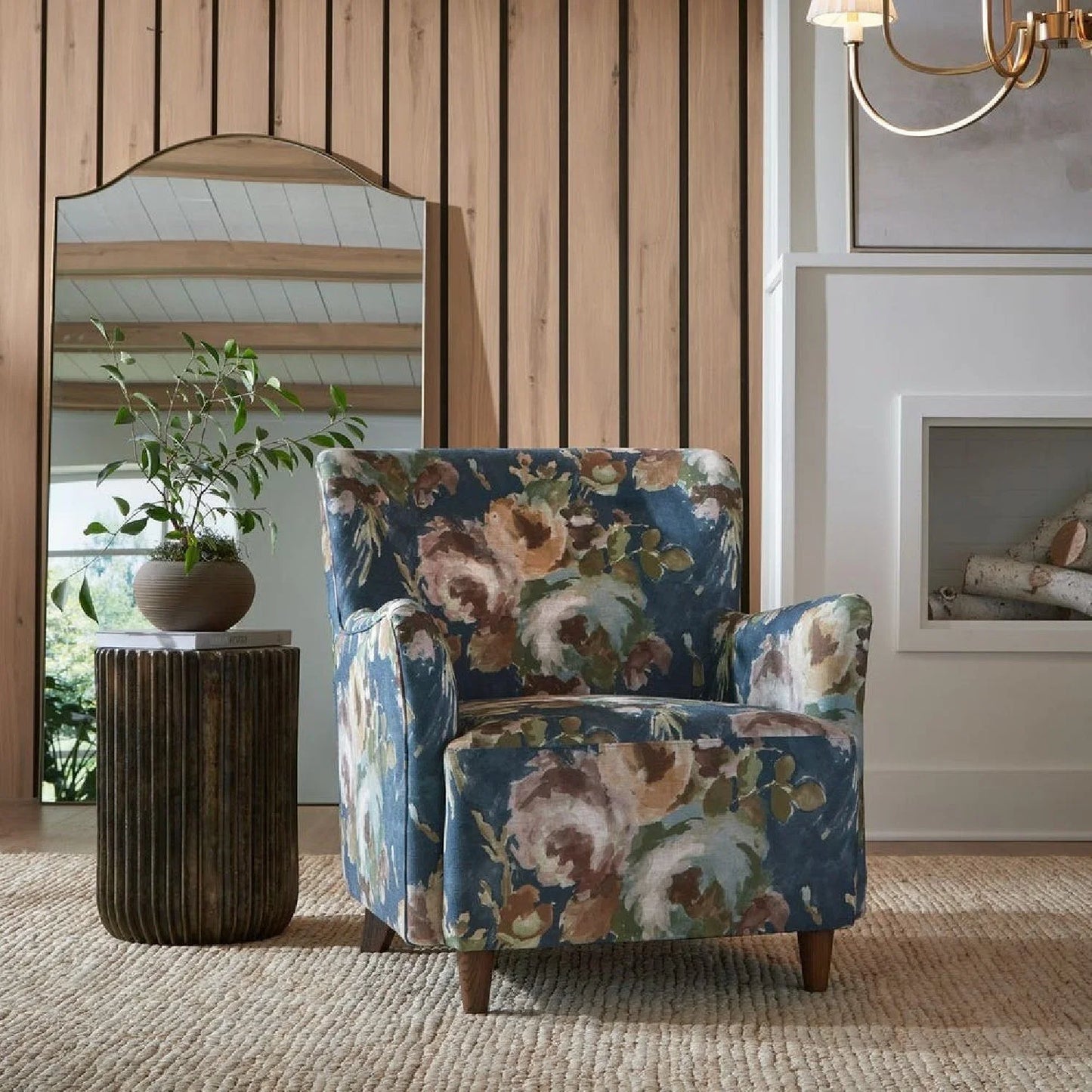 Luxury Floral Fabric Accent Armchair Modern Italian Style for Villa