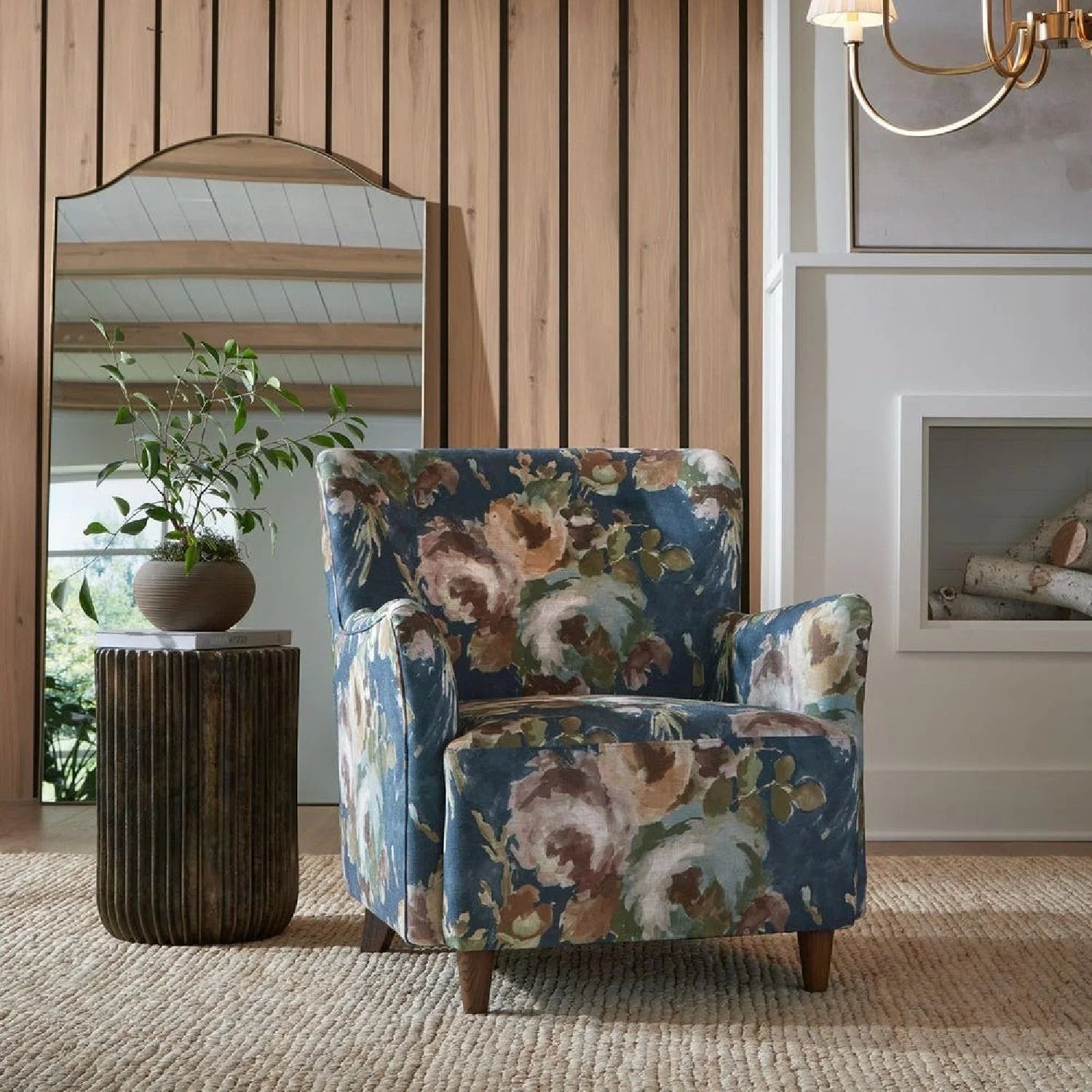 Luxury Floral Fabric Accent Armchair Modern Italian Style for Villa