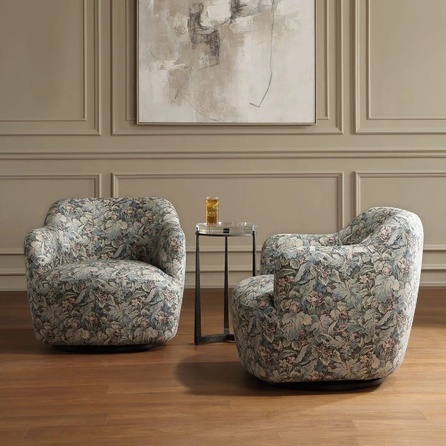 Luxury Floral Tapestry Swivel Lounge Chair European Style for Villa