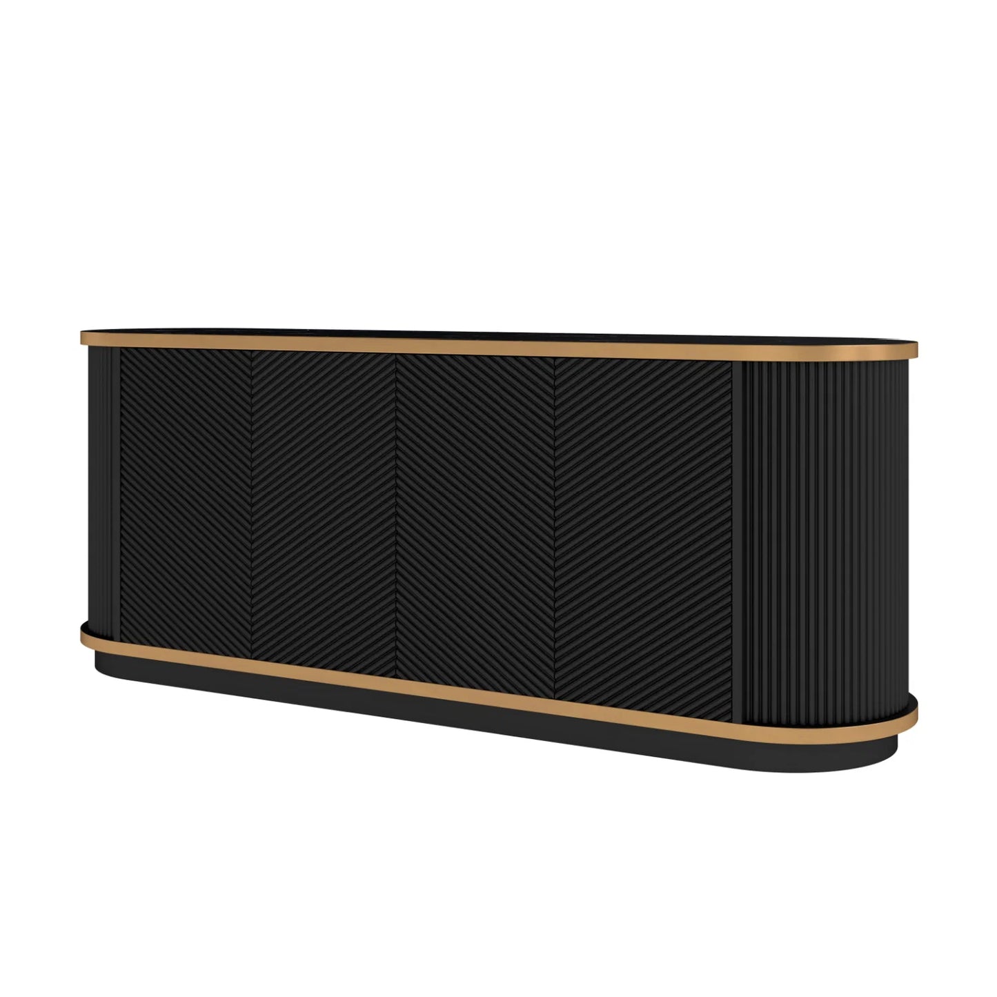 Luxury Fluted Black Wood Sideboard European Style for Villa