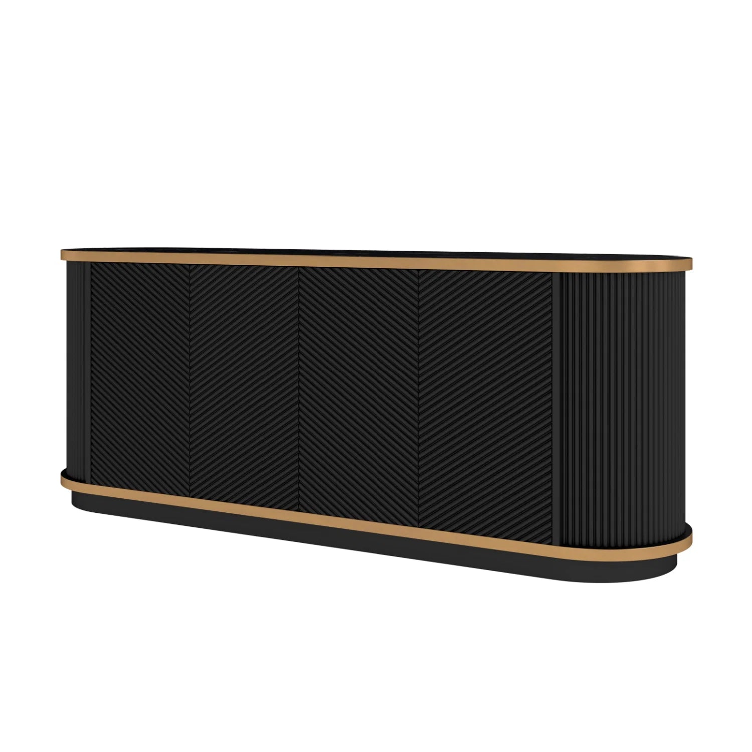 Luxury Fluted Black Wood Sideboard European Style for Villa