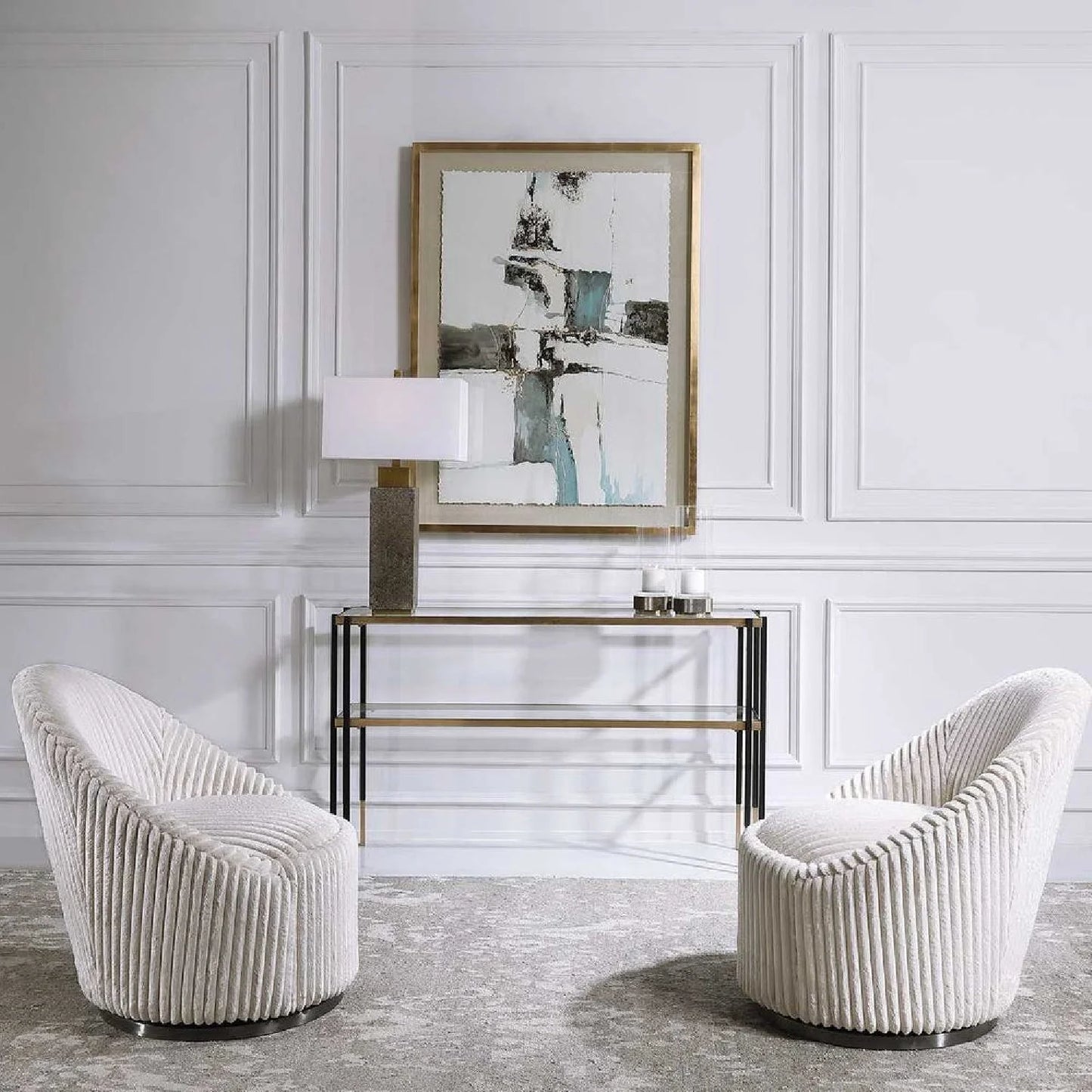 Luxury Fluted Chenille Swivel Lounge Chair Modern Italian Style for Villa