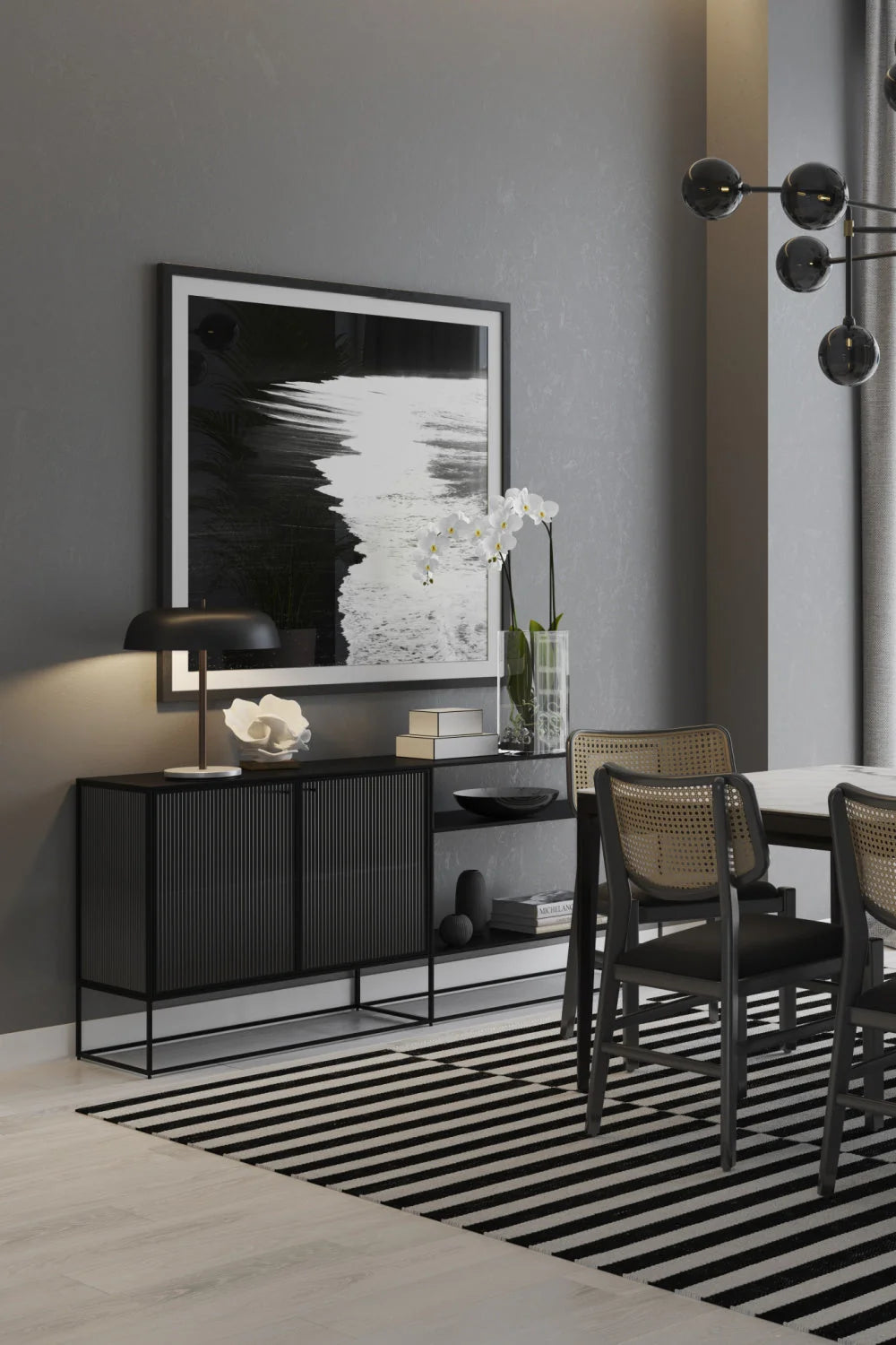 Luxury Fluted Glass Sideboard European Style for Villa