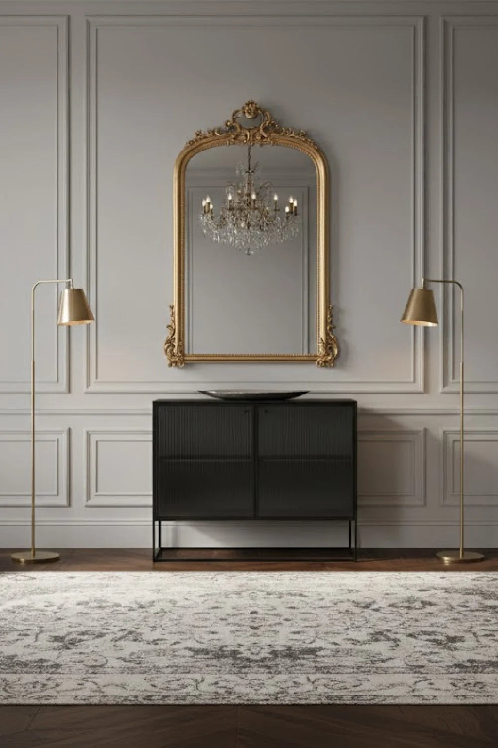 Luxury Fluted Glass Sideboard European Style for Villa