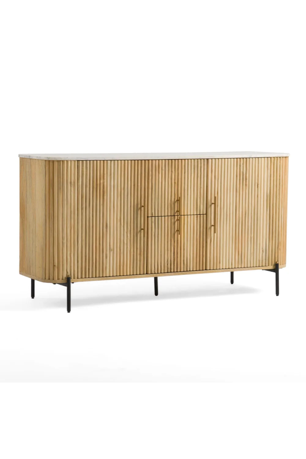 Luxury Fluted Mango Wood 4-Door Sideboard European Style for Villa