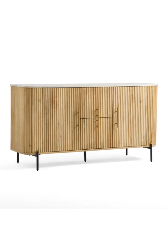 Luxury Fluted Mango Wood 4-Door Sideboard European Style for Villa