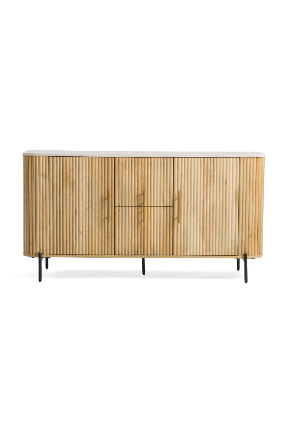 Luxury Fluted Mango Wood 4-Door Sideboard European Style for Villa