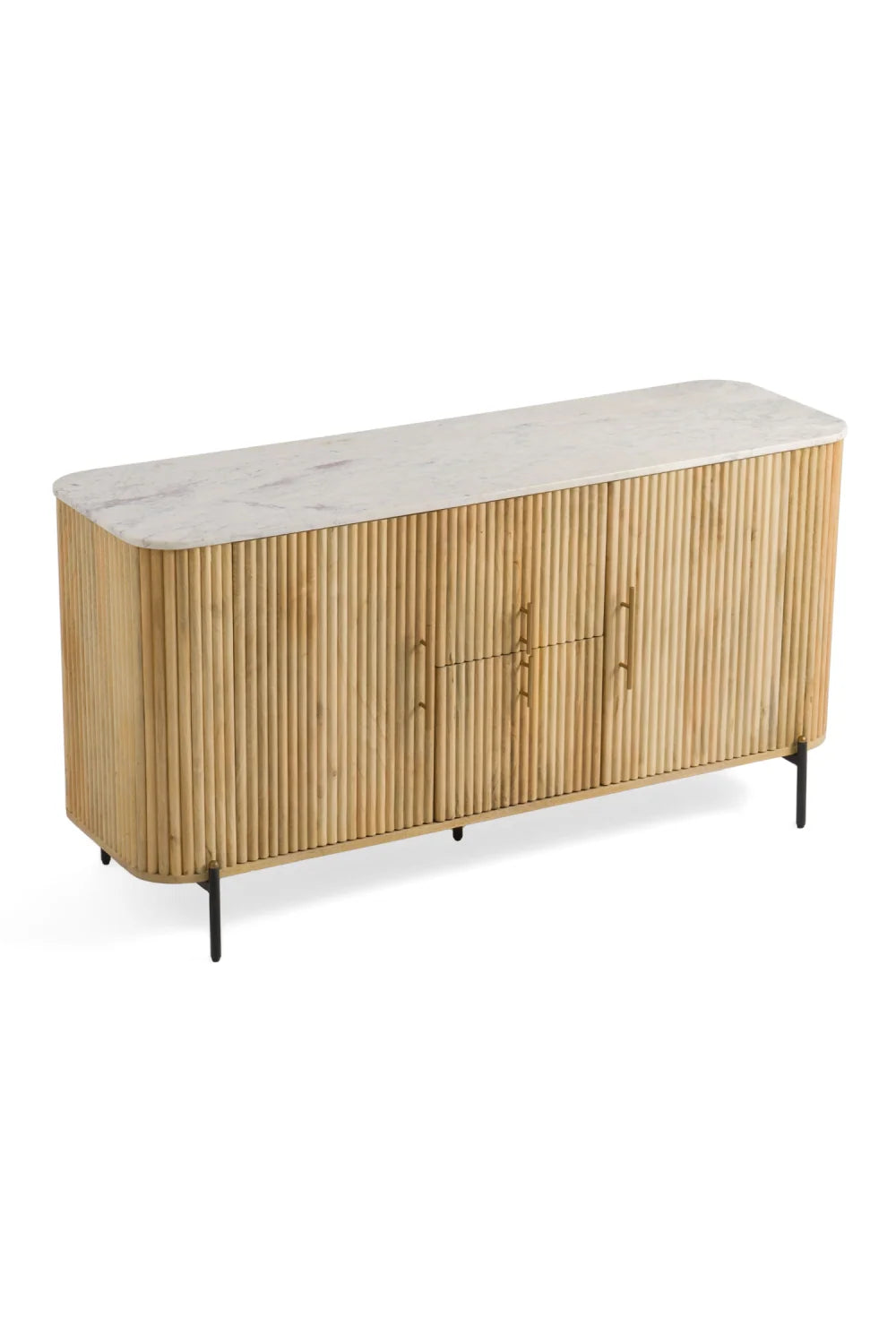 Luxury Fluted Mango Wood 4-Door Sideboard European Style for Villa