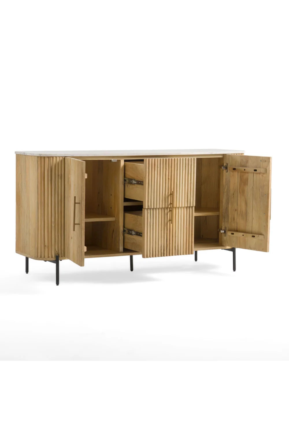 Luxury Fluted Mango Wood 4-Door Sideboard European Style for Villa