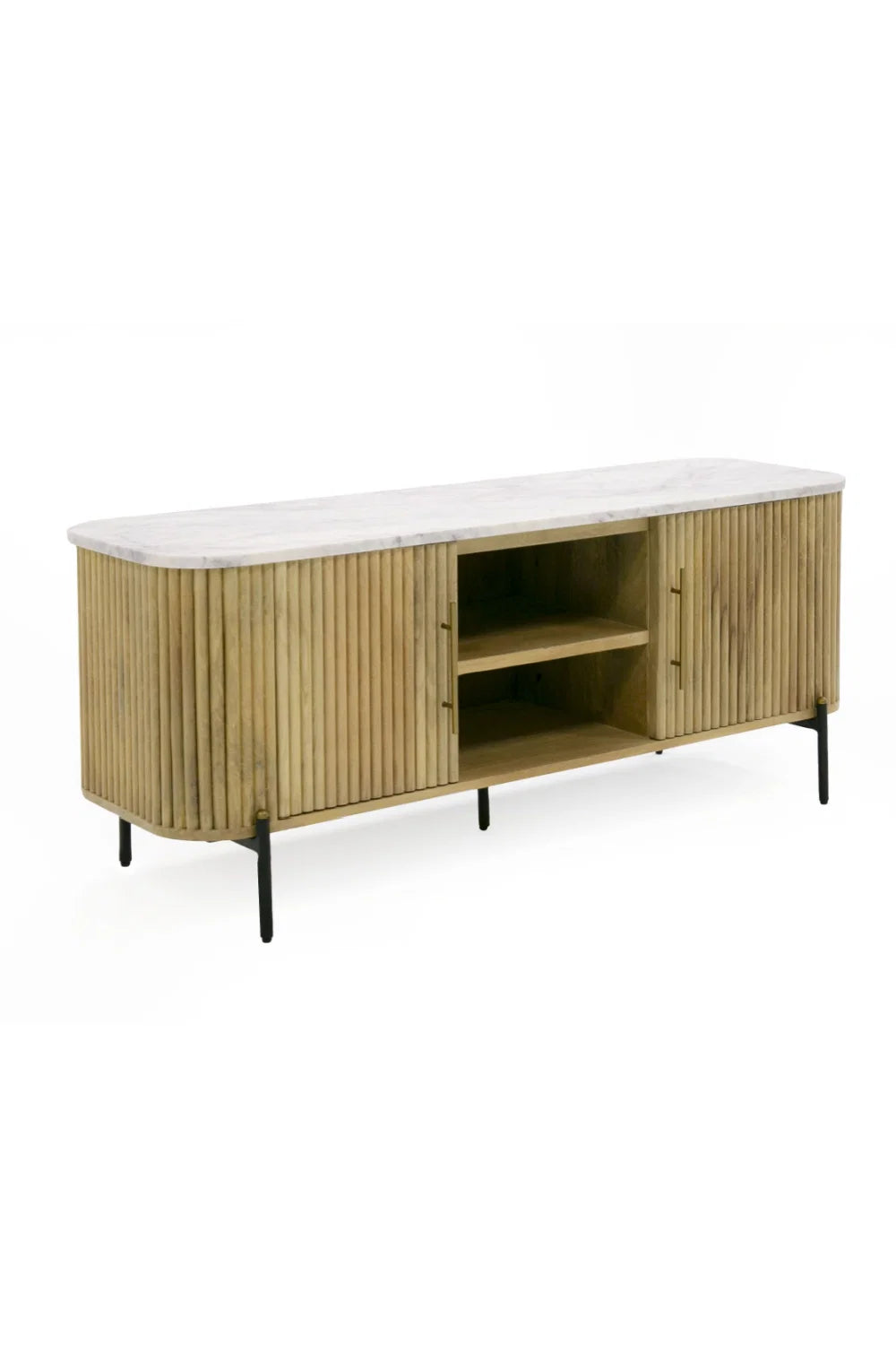 Luxury Fluted Mango Wood TV Stand Modern Italian Style for Villa