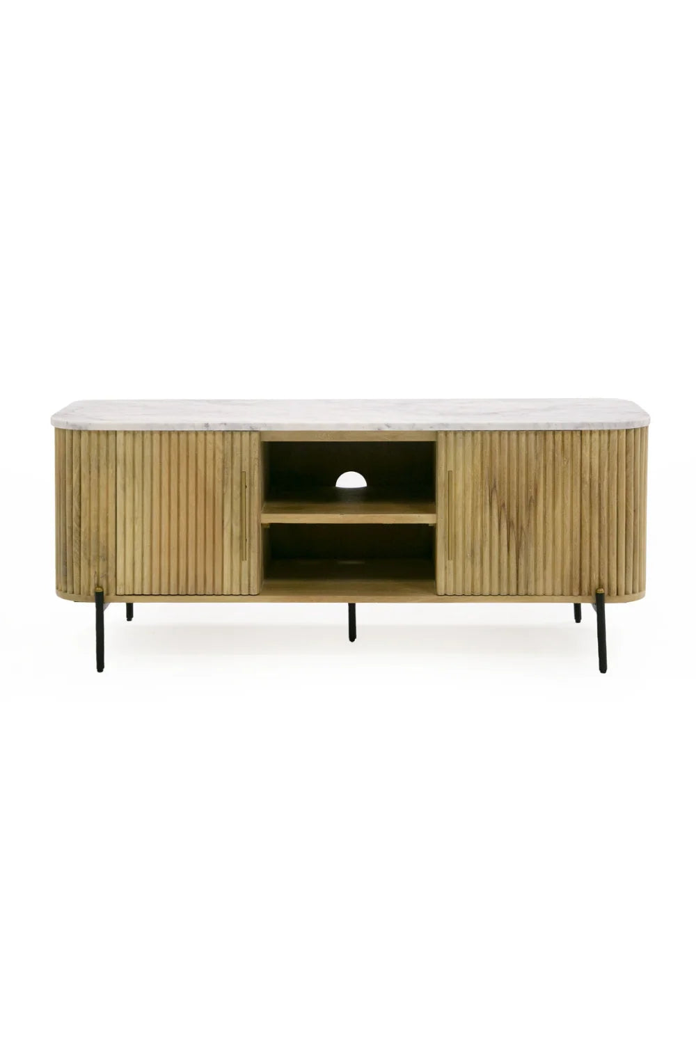 Luxury Fluted Mango Wood TV Stand Modern Italian Style for Villa