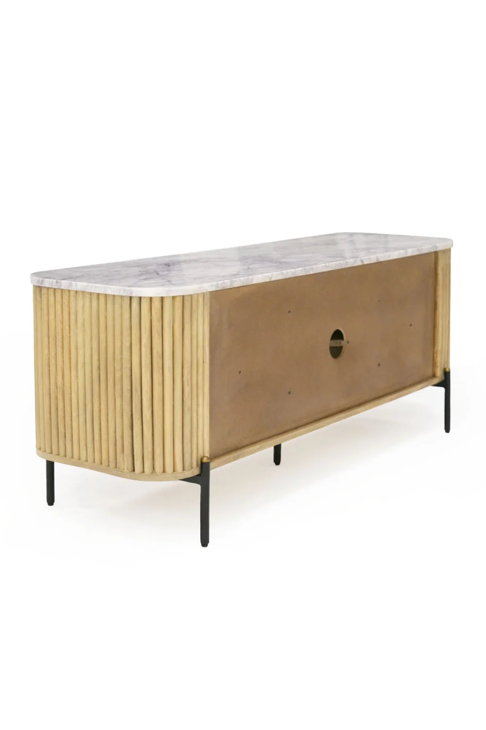 Luxury Fluted Mango Wood TV Stand Modern Italian Style for Villa