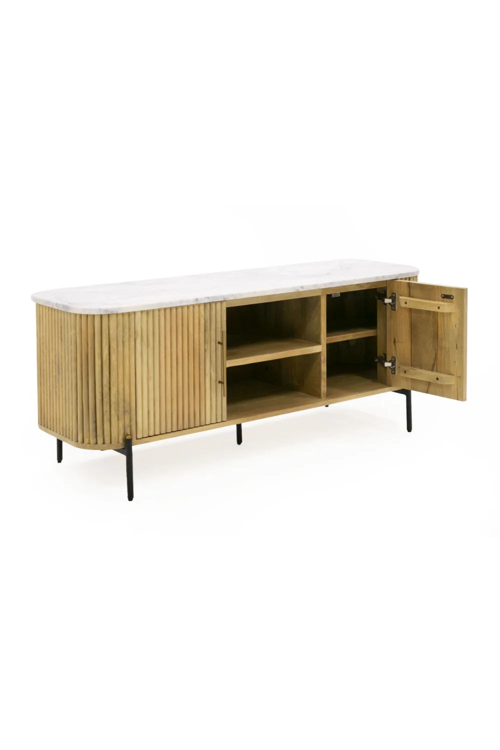 Luxury Fluted Mango Wood TV Stand Modern Italian Style for Villa