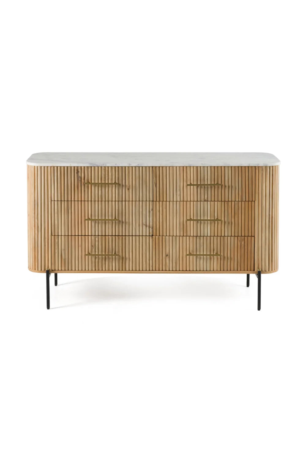 Luxury Fluted Modern Mango Wood 6-Drawer Dresser European Style for Villa