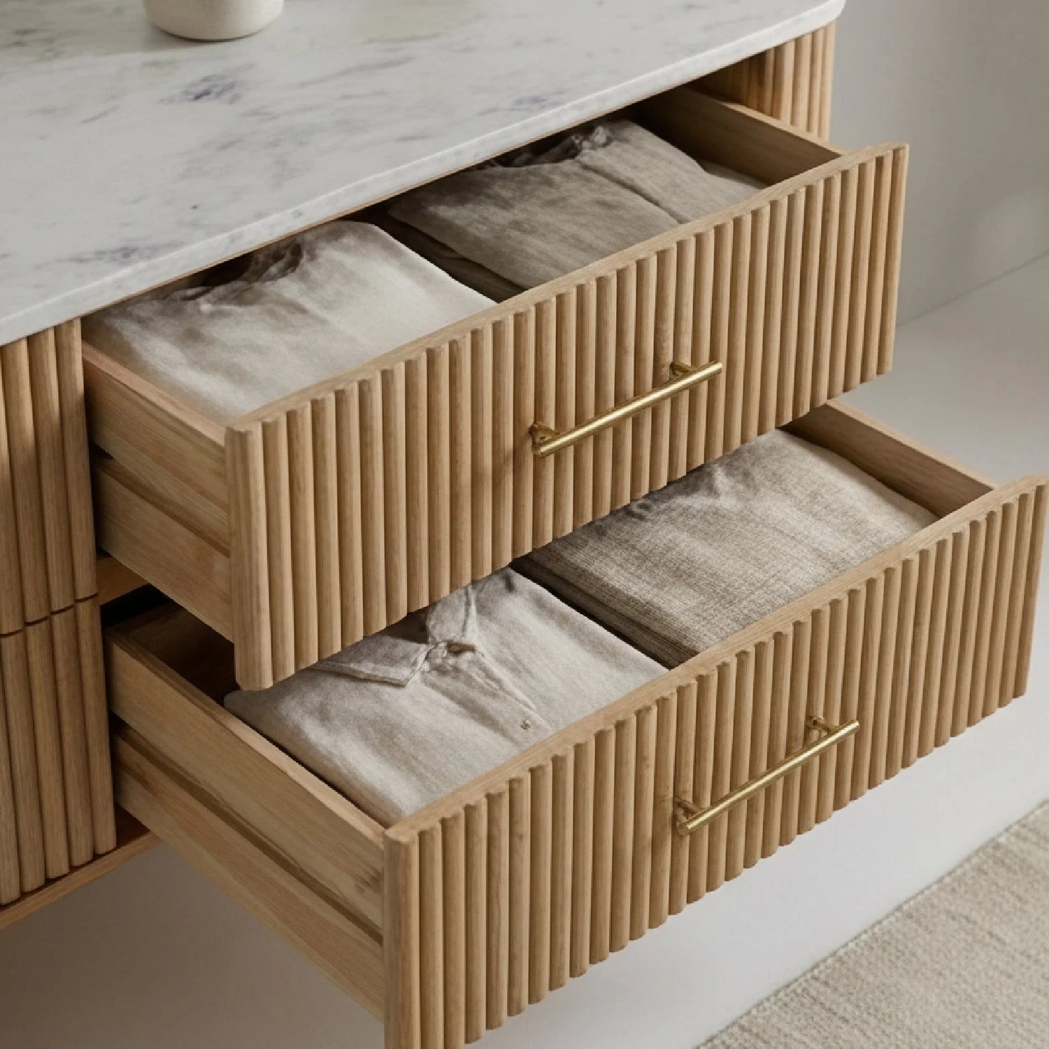 Luxury Fluted Modern Mango Wood 6-Drawer Dresser European Style for Villa