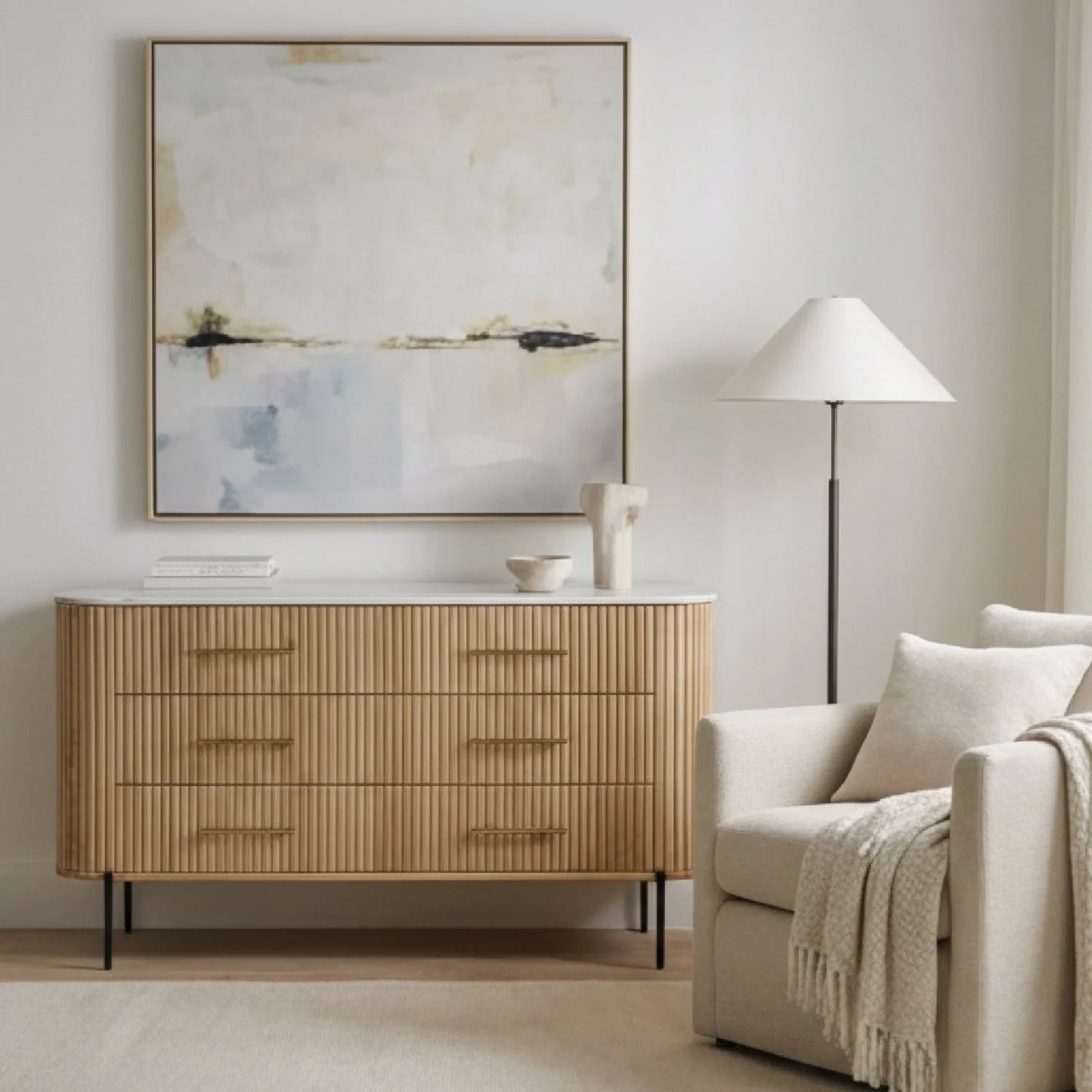 Luxury Fluted Modern Mango Wood 6-Drawer Dresser European Style for Villa