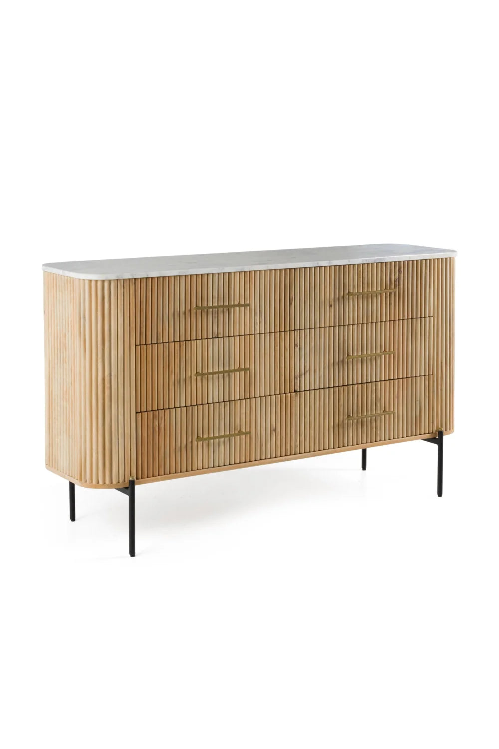 Luxury Fluted Modern Mango Wood 6-Drawer Dresser European Style for Villa