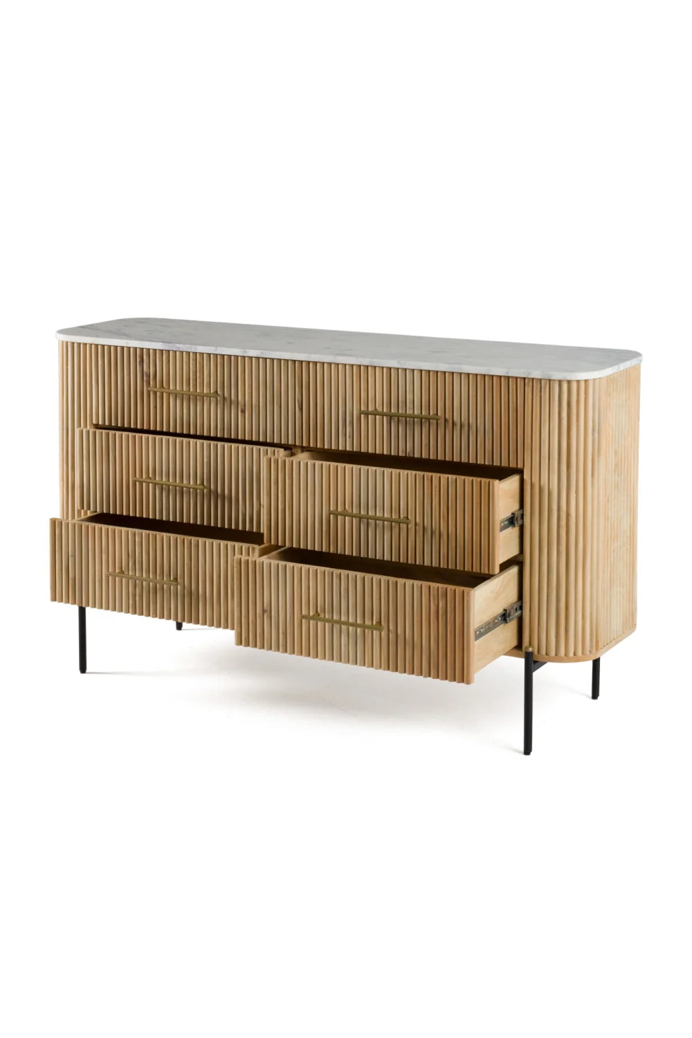 Luxury Fluted Modern Mango Wood 6-Drawer Dresser European Style for Villa