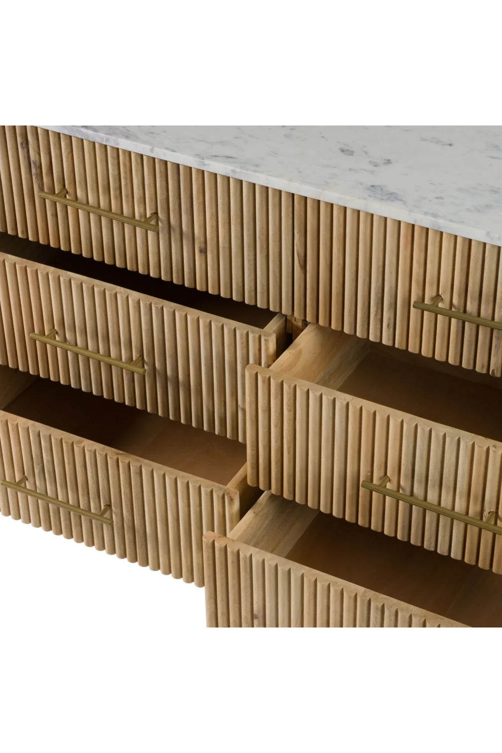 Luxury Fluted Modern Mango Wood 6-Drawer Dresser European Style for Villa