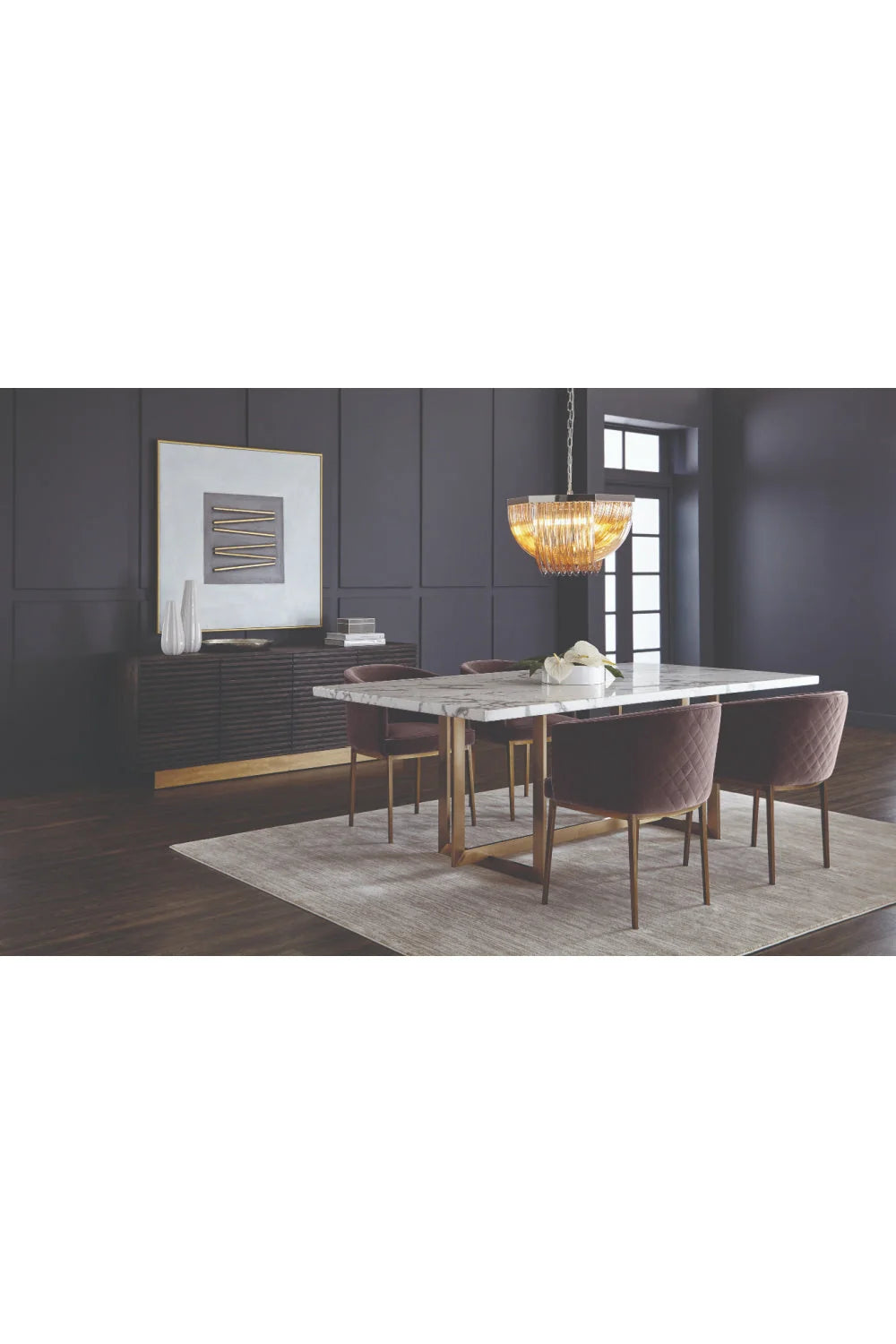 Luxury Fluted Oak 4-Door Sideboard European Style for Villa