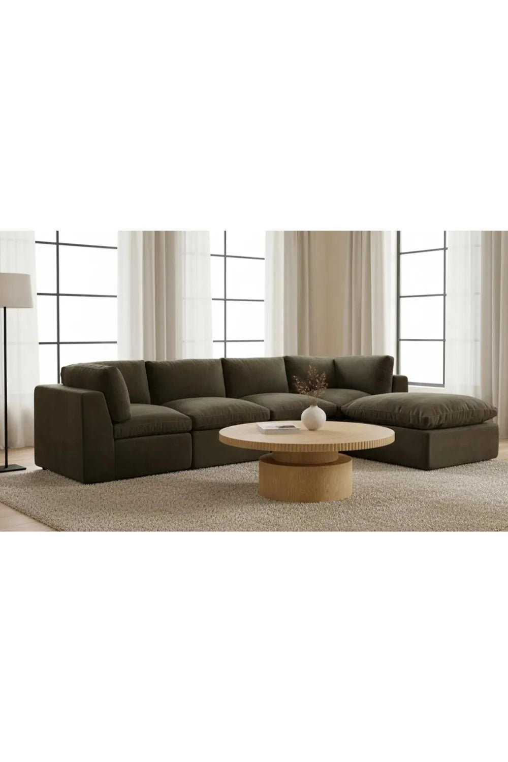 Luxury Fluted Round Oak Coffee Table Modern Italian Style for Villa