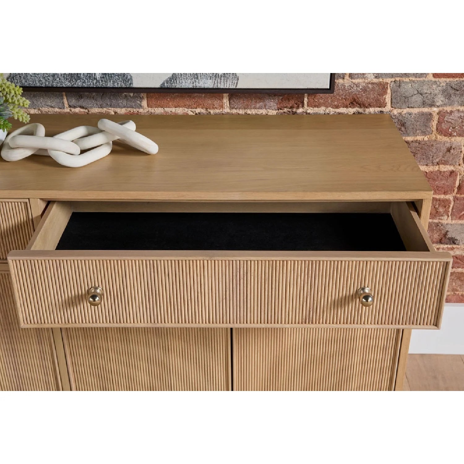 Luxury Fluted Solid Oak Sideboard European Style for Villa