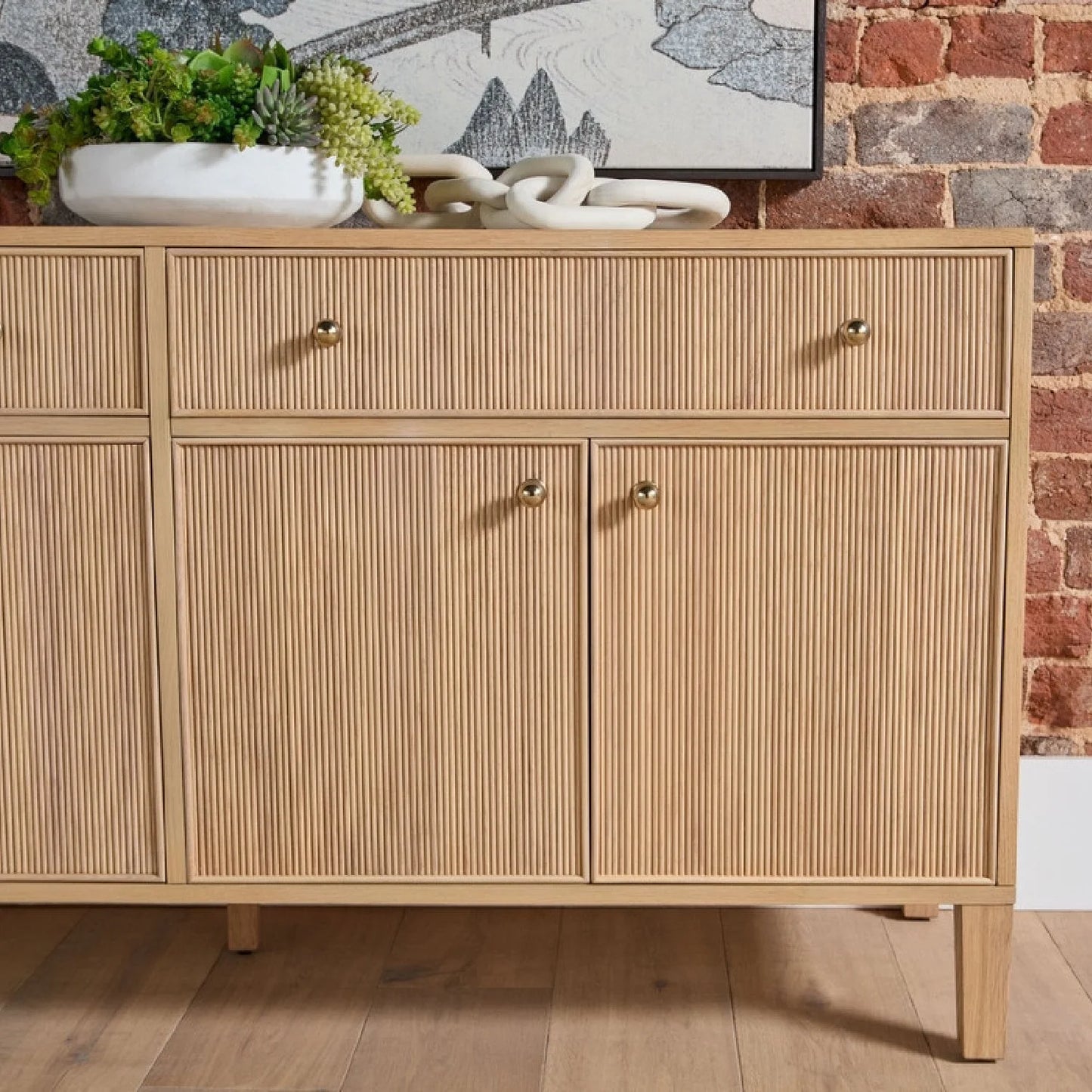Luxury Fluted Solid Oak Sideboard European Style for Villa