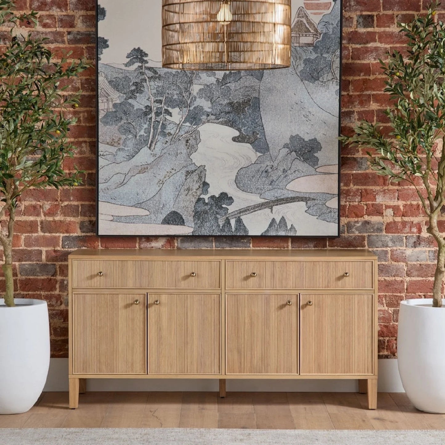 Luxury Fluted Solid Oak Sideboard European Style for Villa