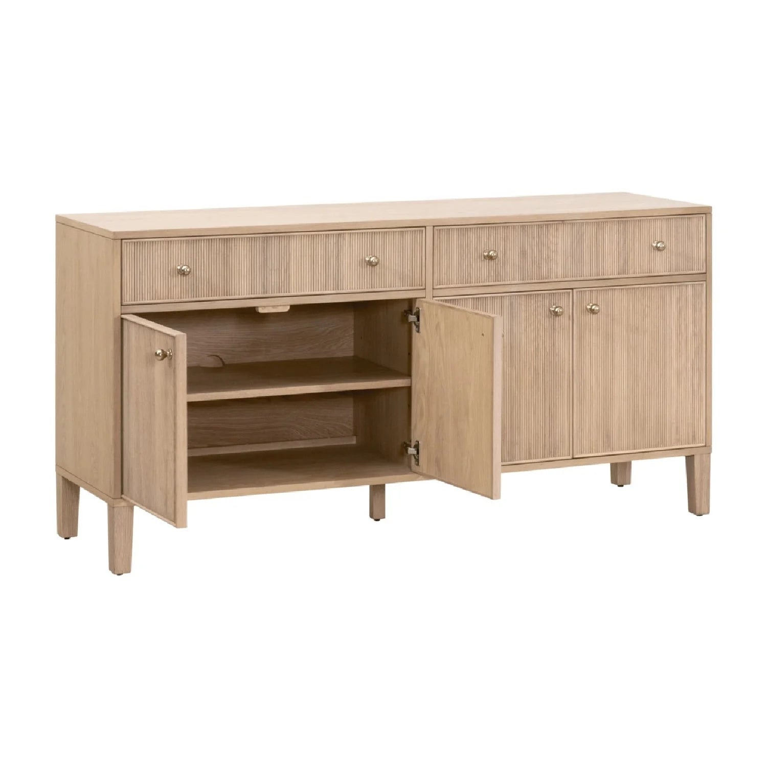 Luxury Fluted Solid Oak Sideboard European Style for Villa