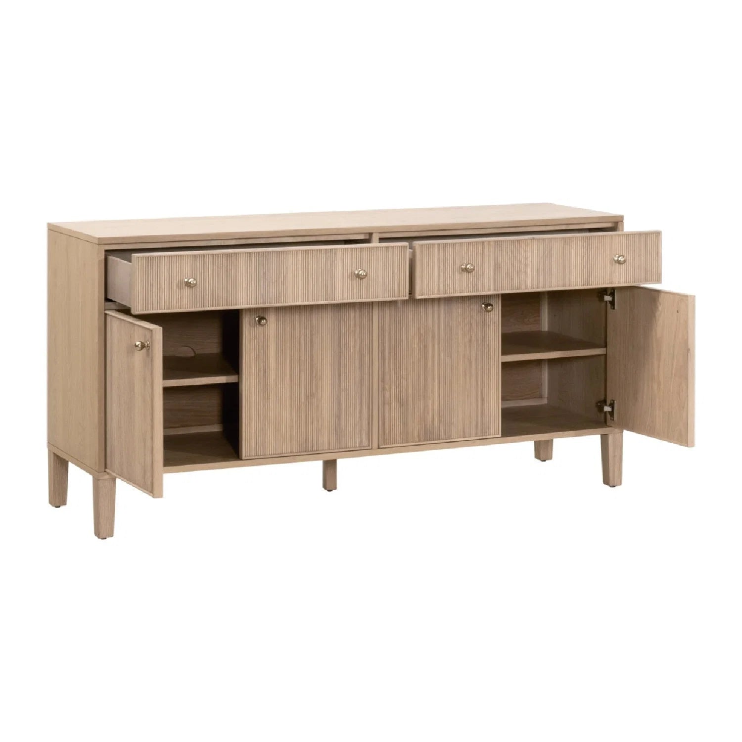 Luxury Fluted Solid Oak Sideboard European Style for Villa
