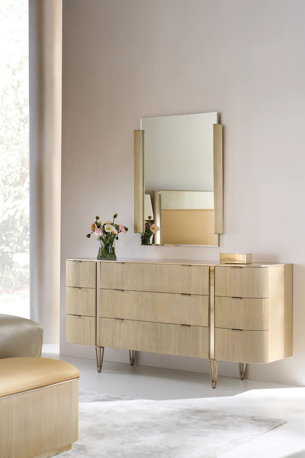 Luxury Fluted Storage Bed Bench European Style for Villa