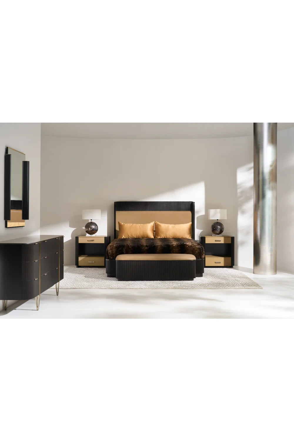 Luxury Fluted Storage Bed Bench European Style for Villa
