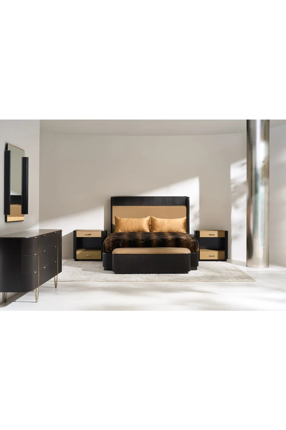Luxury Fluted Storage Bed Bench European Style for Villa