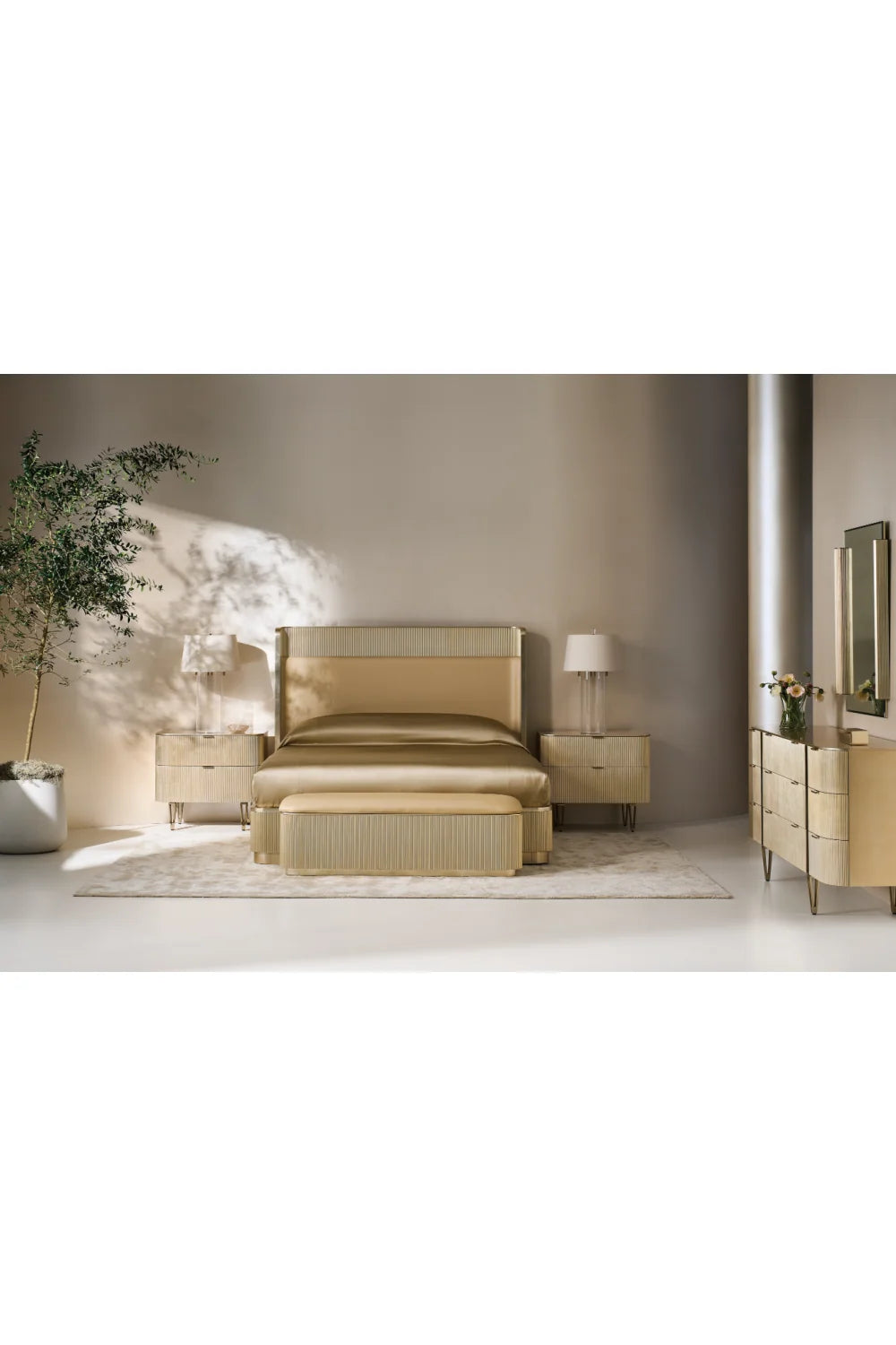 Luxury Fluted Storage Bed Bench European Style for Villa