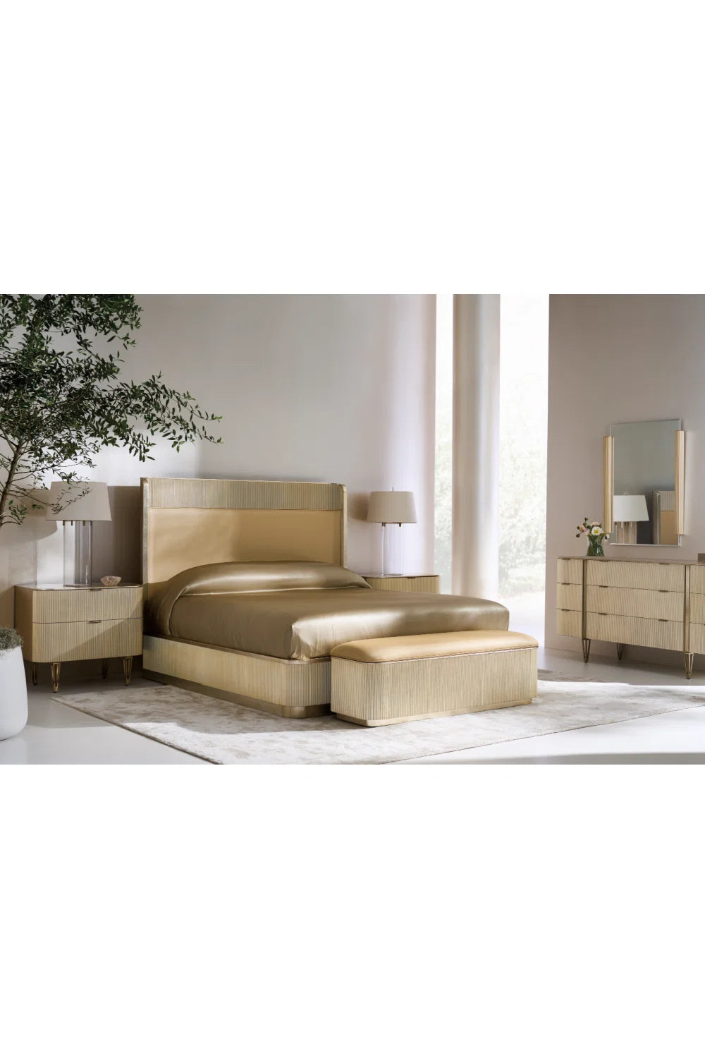 Luxury Fluted Storage Bed Bench European Style for Villa