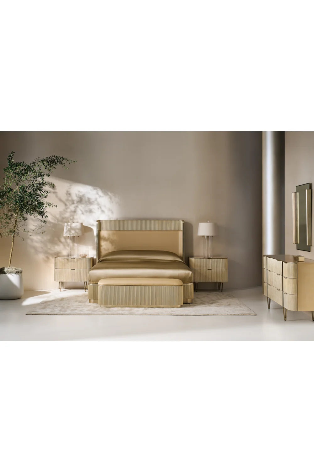 Luxury Fluted Storage Bed Bench European Style for Villa