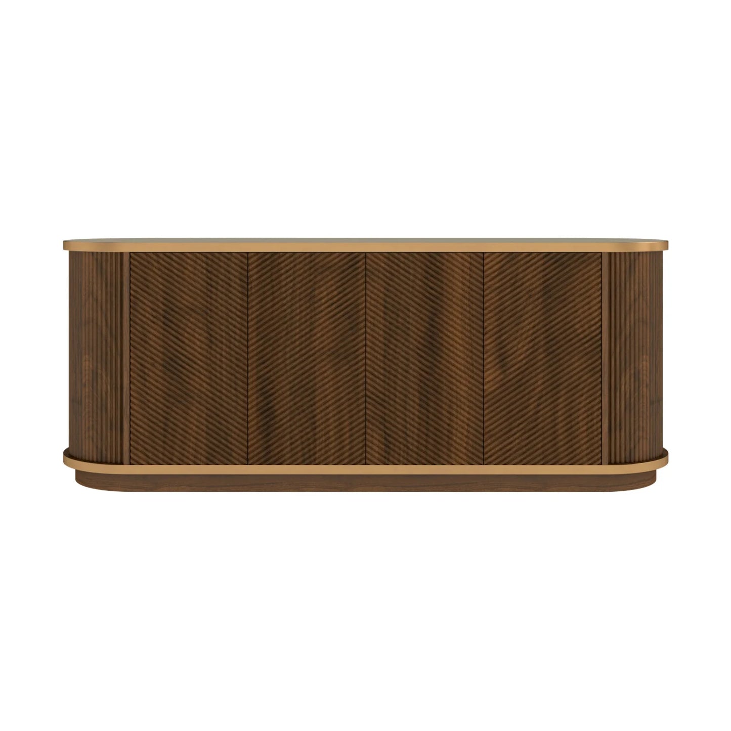 Luxury Fluted Walnut 4-Door Sideboard European Style for Villa