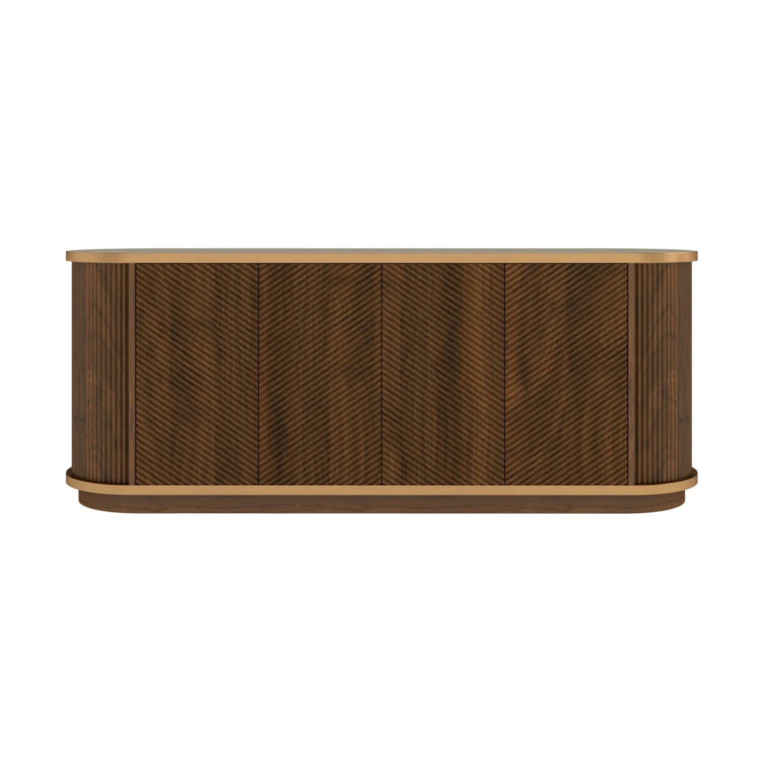 Luxury Fluted Walnut 4-Door Sideboard European Style for Villa
