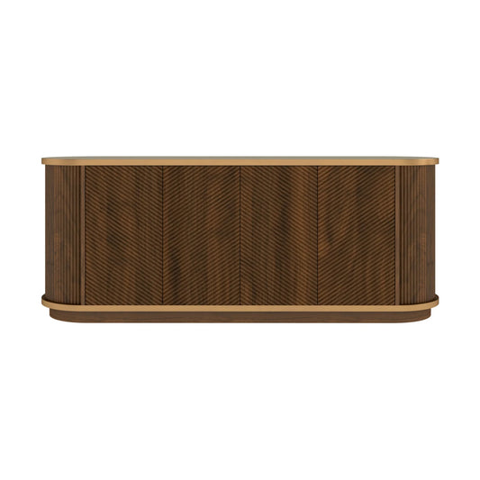 Luxury Fluted Walnut 4-Door Sideboard European Style for Villa