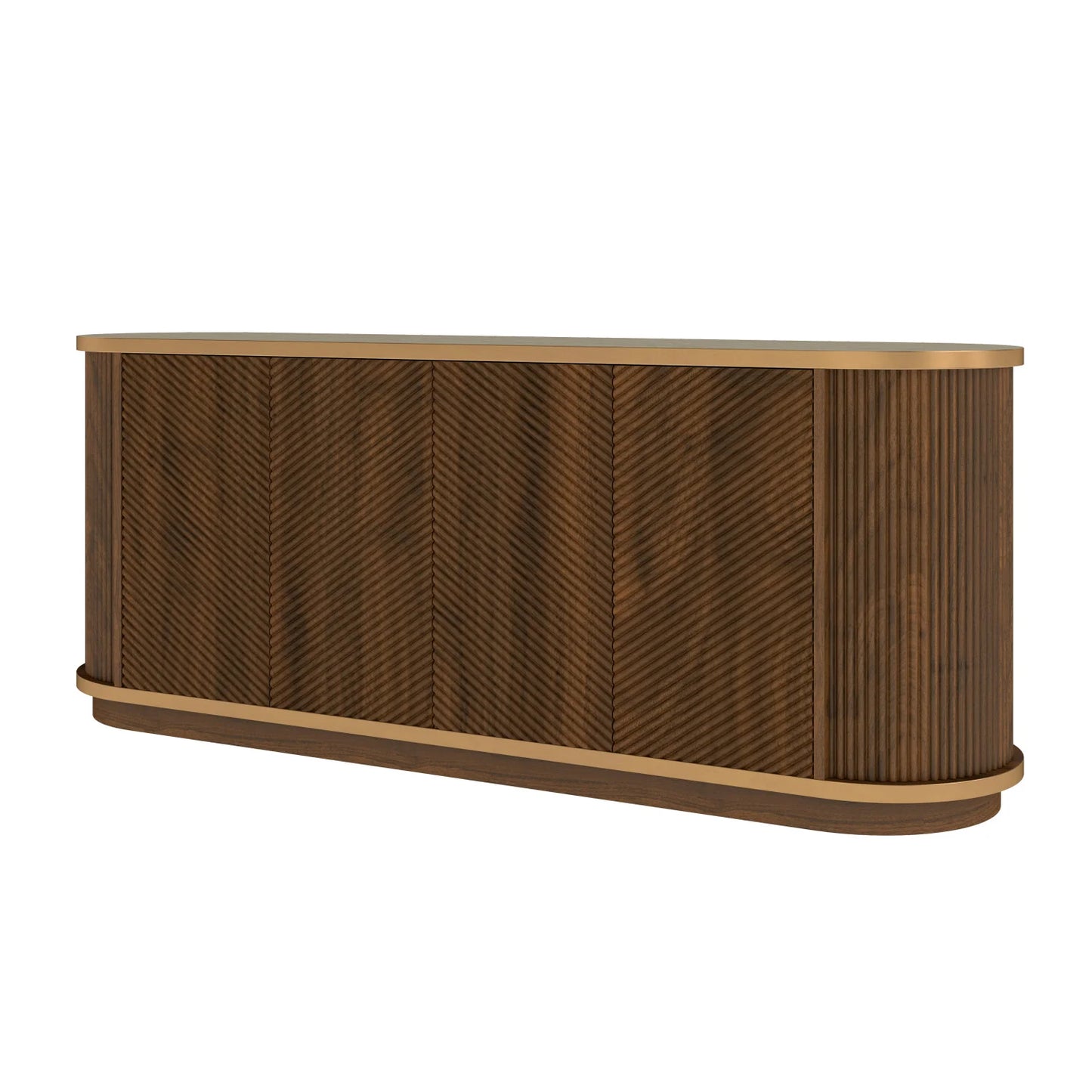 Luxury Fluted Walnut 4-Door Sideboard European Style for Villa