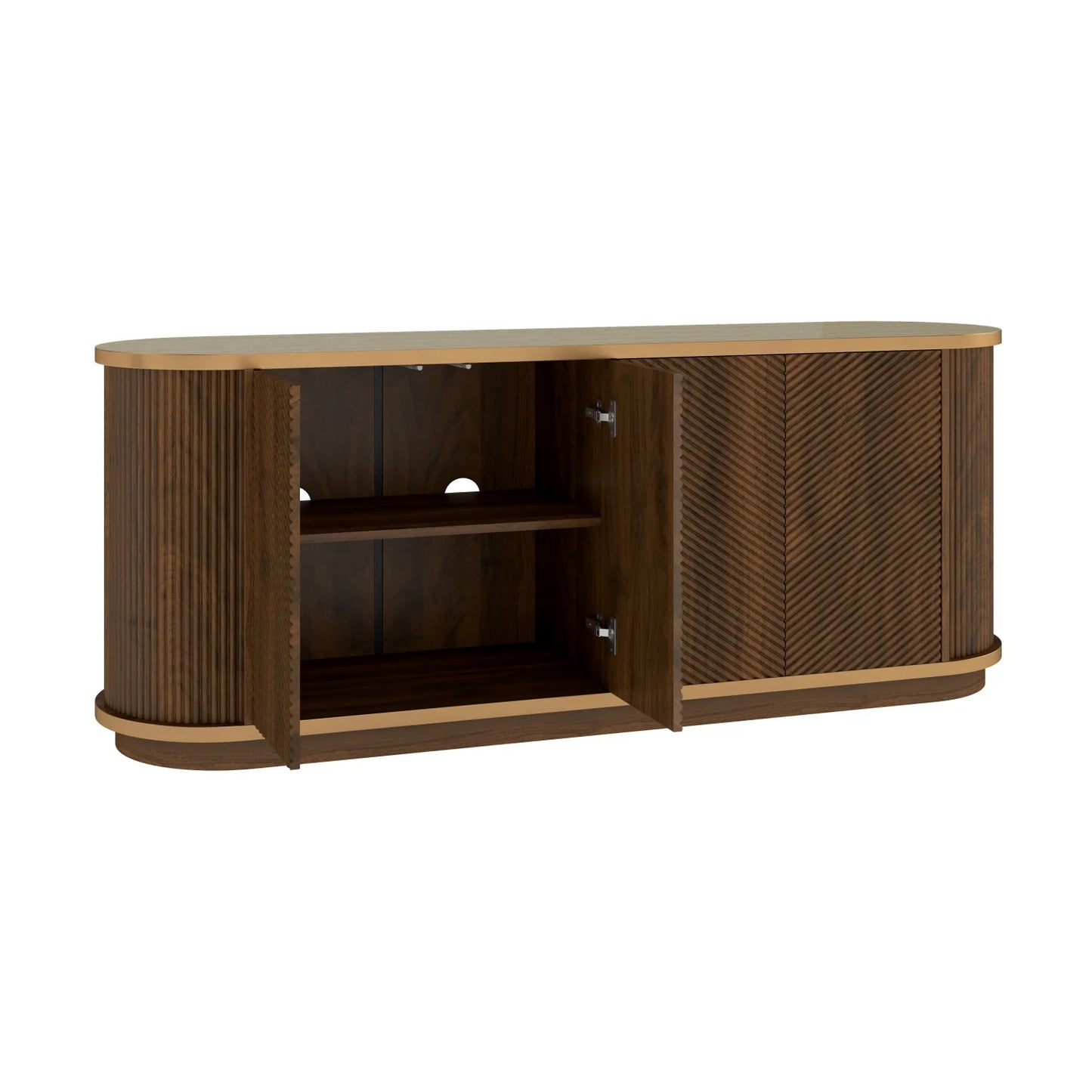 Luxury Fluted Walnut 4-Door Sideboard European Style for Villa