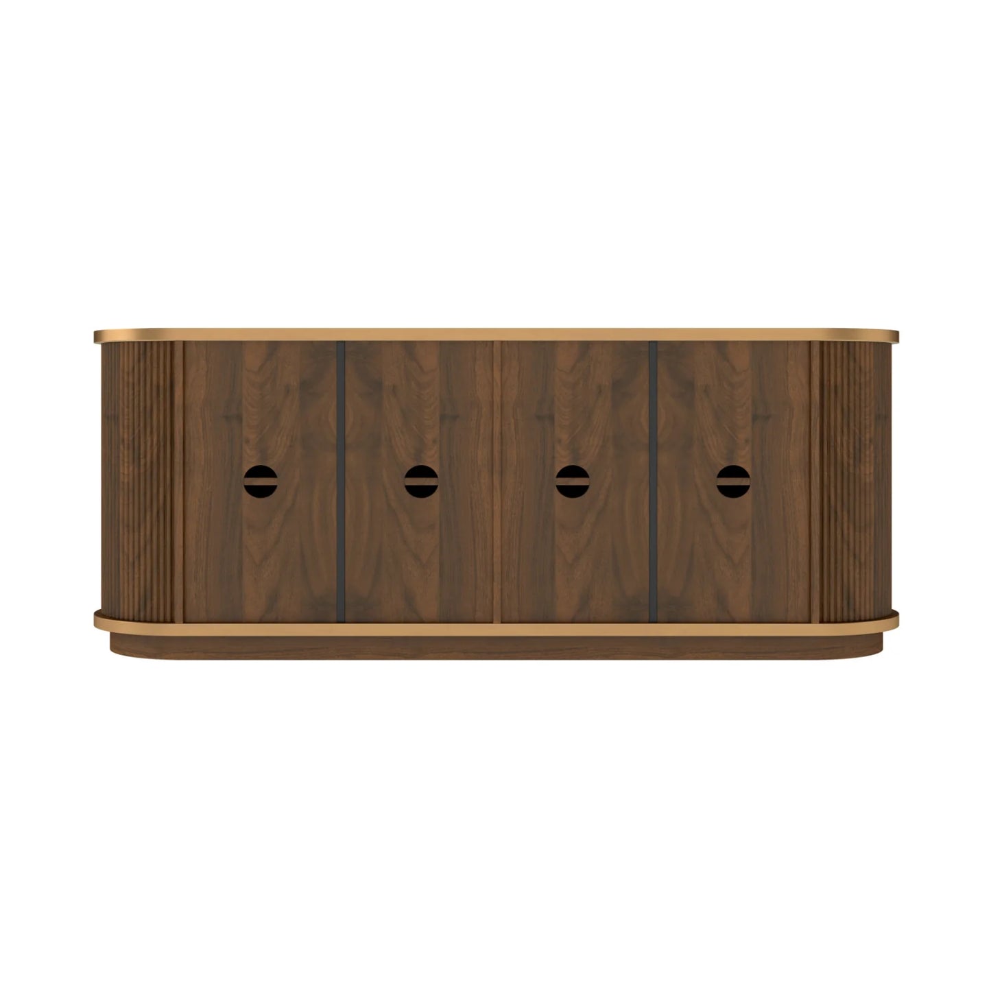 Luxury Fluted Walnut 4-Door Sideboard European Style for Villa