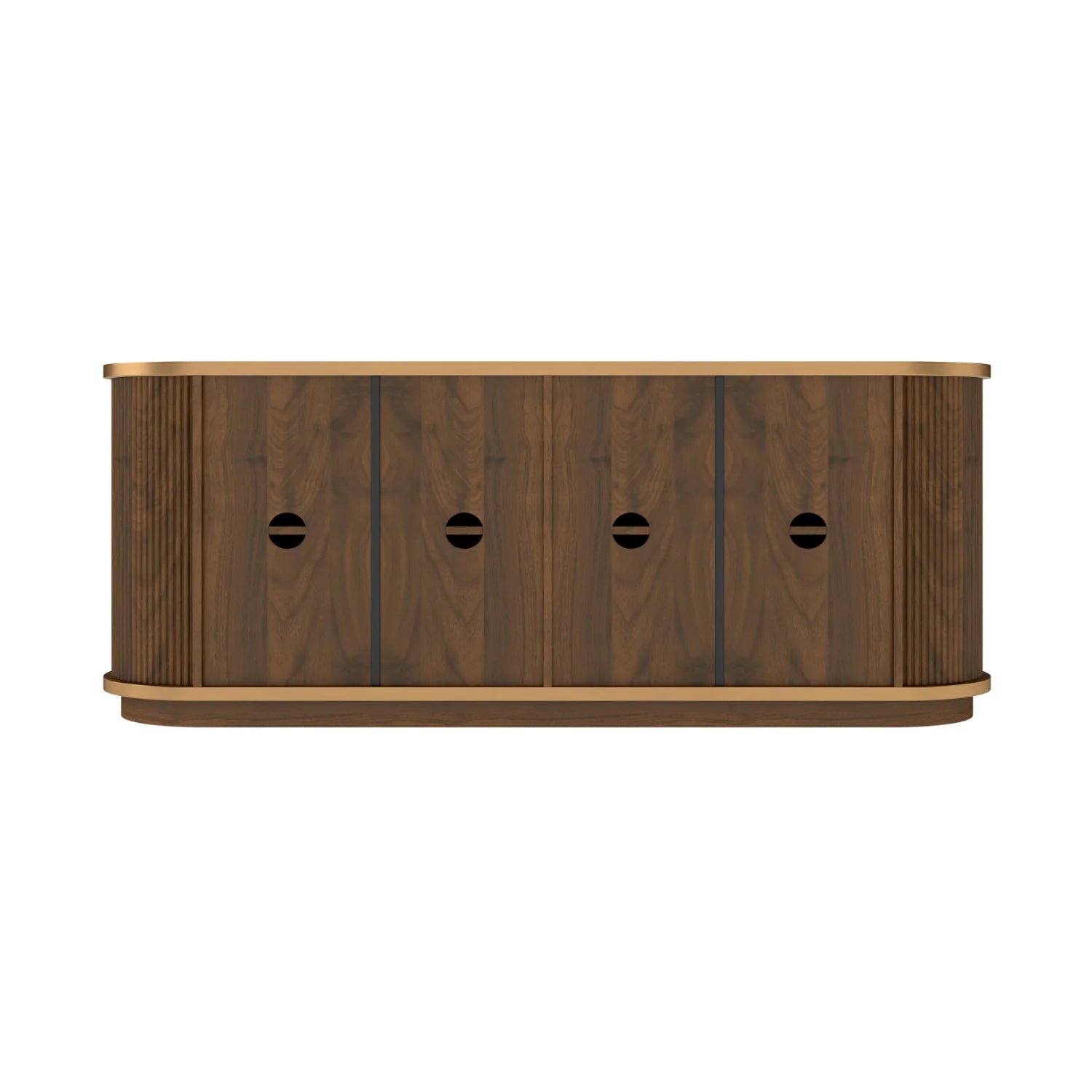 Luxury Fluted Walnut 4-Door Sideboard European Style for Villa