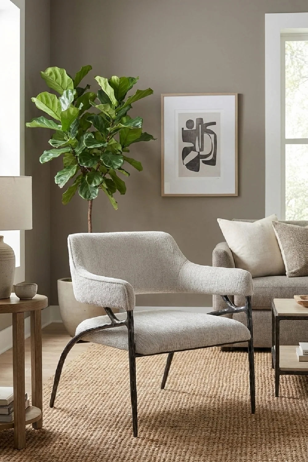 Luxury Forged Metal Fabric Accent Chair Modern Italian Style for Villa