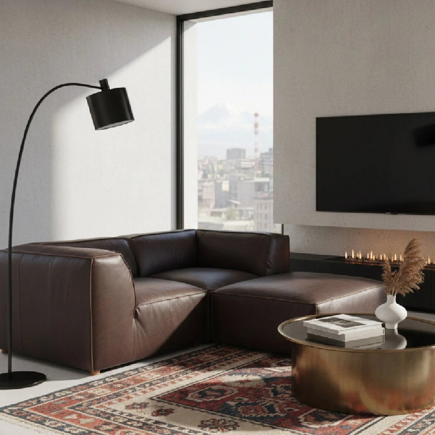 Luxury Form Modular Leather Nook Sofa Modern Italian Style for Villa